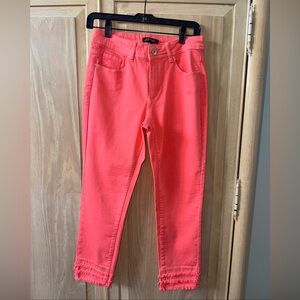 CHARLIE B Orange Frayed Ankle Denim 6